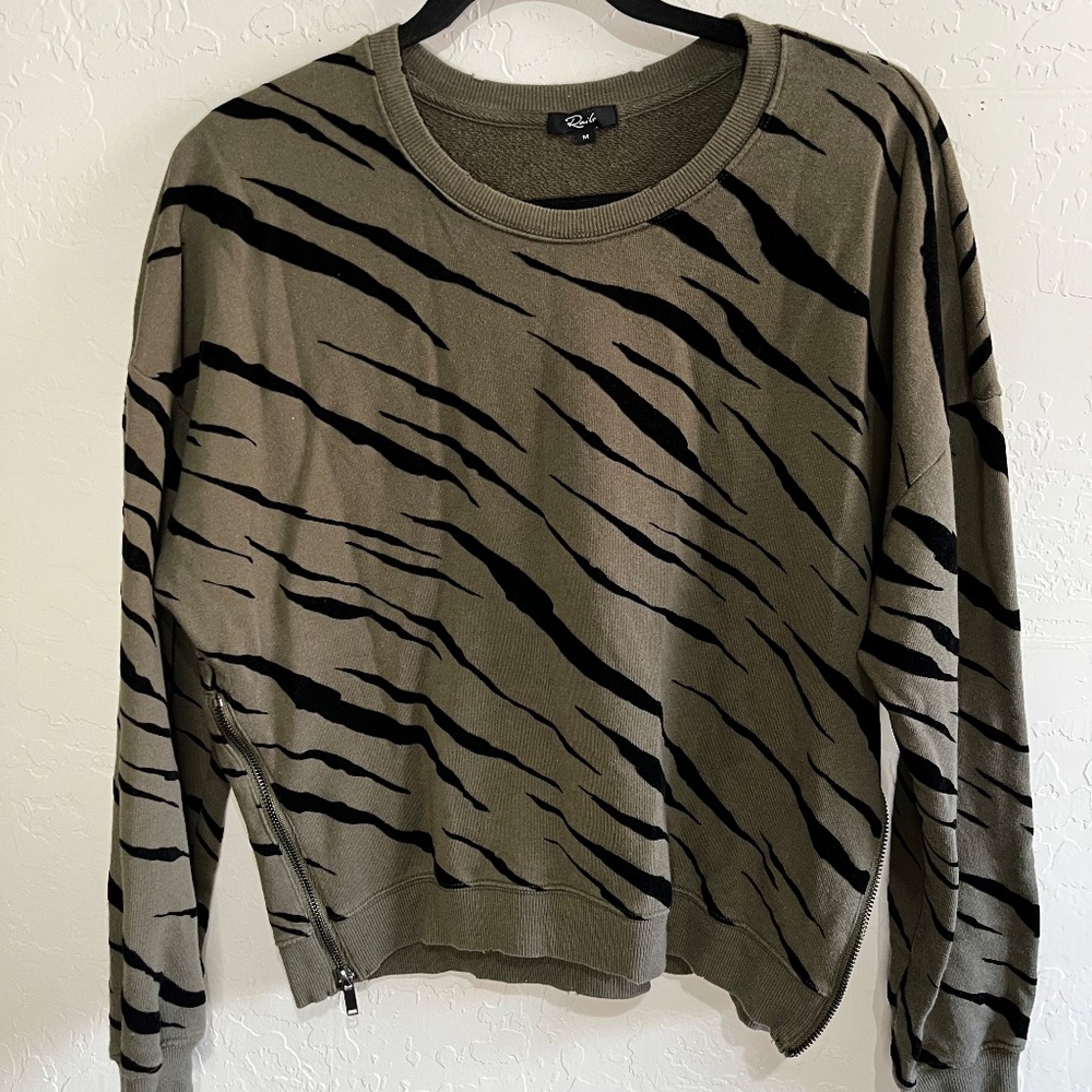 Rails Women's Flocked Olive Green Tiger Print Sweatshirt Size M